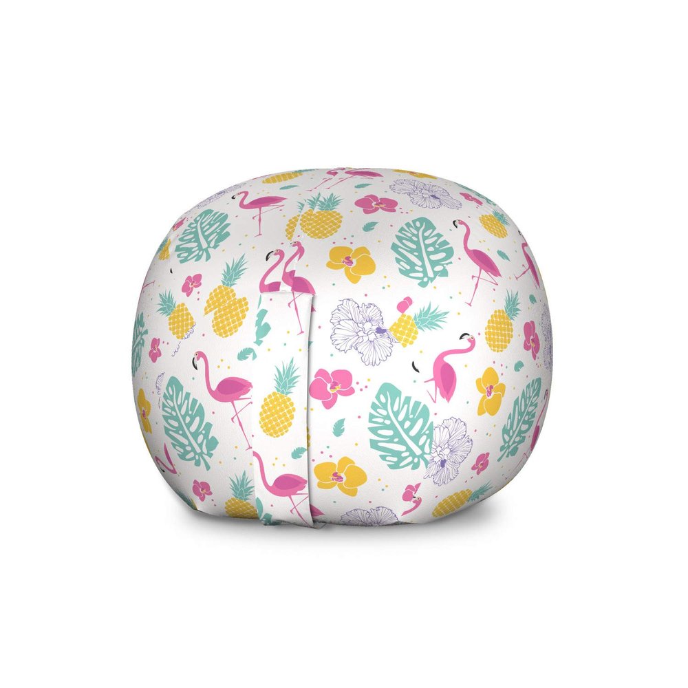 Ambesonne Luau Storage Toy Bag Chair, Petals Monstera Leaves Flamingo Pineapple and Irregular Polka Dots, Stuffed Animal Organizer Washable Bag, Large Size, White Seafoam