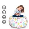 Ambesonne Luau Storage Toy Bag Chair, Petals Monstera Leaves Flamingo Pineapple and Irregular Polka Dots, Stuffed Animal Organizer Washable Bag, Large Size, White Seafoam view 2