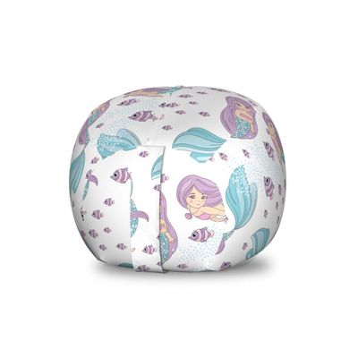 Ambesonne Mermaid Storage Toy Bag Chair, Underwater Fantasy Merlady Swimming Exotic Cartoon Design Funny Art, Stuffed Animal Organizer Washable Bag, Small Size, Lilac Pale Blue and White