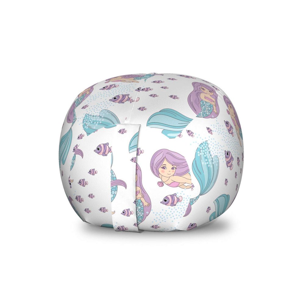 Ambesonne Mermaid Storage Toy Bag Chair, Underwater Fantasy Merlady Swimming Exotic Cartoon Design Funny Art, Stuffed Animal Organizer Washable Bag, Small Size, Lilac Pale Blue and White