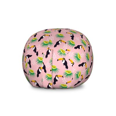 Ambesonne Bird Print Storage Toy Bag Chair, Funny Summer Pattern with Exotic Fruit Palm and Toucans on Pastel Back, Stuffed Animal Organizer Washable Bag, Large Size, Pink Black