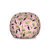 Ambesonne Bird Print Storage Toy Bag Chair, Funny Summer Pattern with Exotic Fruit Palm and Toucans on Pastel Back, Stuffed Animal Organizer Washable Bag, Large Size, Pink Black view 1