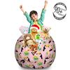 Ambesonne Bird Print Storage Toy Bag Chair, Funny Summer Pattern with Exotic Fruit Palm and Toucans on Pastel Back, Stuffed Animal Organizer Washable Bag, Large Size, Pink Black view 3