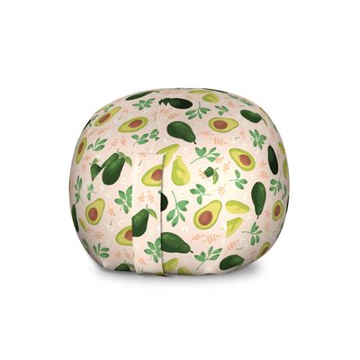 Ambesonne Avocado Storage Toy Bag Chair, Concept of Whole Fruit and Slices with Flowers and Leaves, Stuffed Animal Organizer Washable Bag, Large Size, Champagne Multicolor