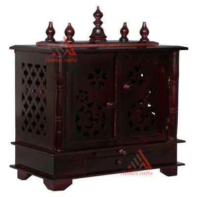 Homecrafts Handpainted Wooden Home Temple with Doors in Side LED Lights (Medium Size, Light Redis, 20x11x24 Inch)