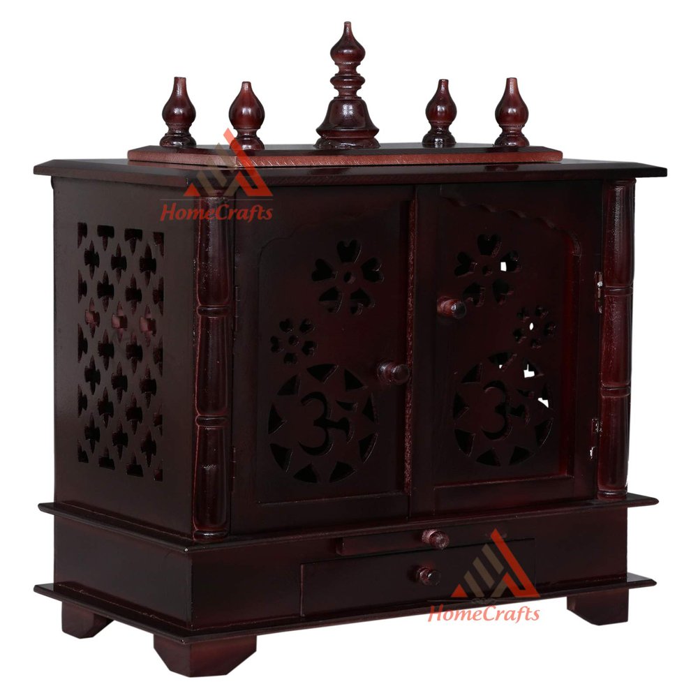 Homecrafts Handpainted Wooden Home Temple with Doors in Side LED Lights (Medium Size, Light Redis, 20x11x24 Inch)