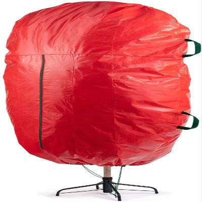 ZOBER Upright Christmas Tree Storage Bag With Drawstring Hem- Fits 9 Ft Trees - Plastic, Waterproof Christmas Tree Bag For Storage Box For Xmas - Strong, Durable Handles - Red
