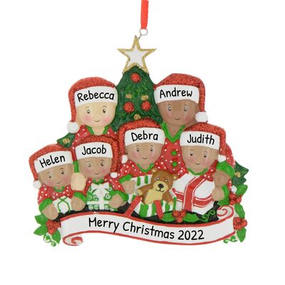 3D African American Family of 6 Christmas Ornament 2025 Personalized Family Christmas Ornaments 2025 | Black Xmas Presents Holiday Keepsake Personalized Tree Ornaments Gifts Opening of Six Ornament