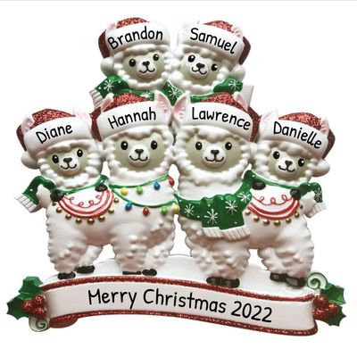 3D Llama Family of 6 Christmas Ornament 2025 Personalized Family Christmas Ornaments 2025 | Alpaca Holiday Lights Llamas Personalized Tree Ornaments Customizable Gifts Holly Alpacas of Six Ornament