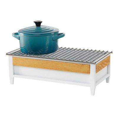 CAL-MIL Monterey Chafer Alternative, 19.75"W x 10"D x 6.75"H, White, Cast Iron, Painted Finish, Wire Mesh Grill, Induction Ready, No Lid, Includes Built-In Windguard