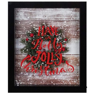 LED Lighted Framed Have A Holly Jolly Christmas Wreath Wall Art - 14" - Black