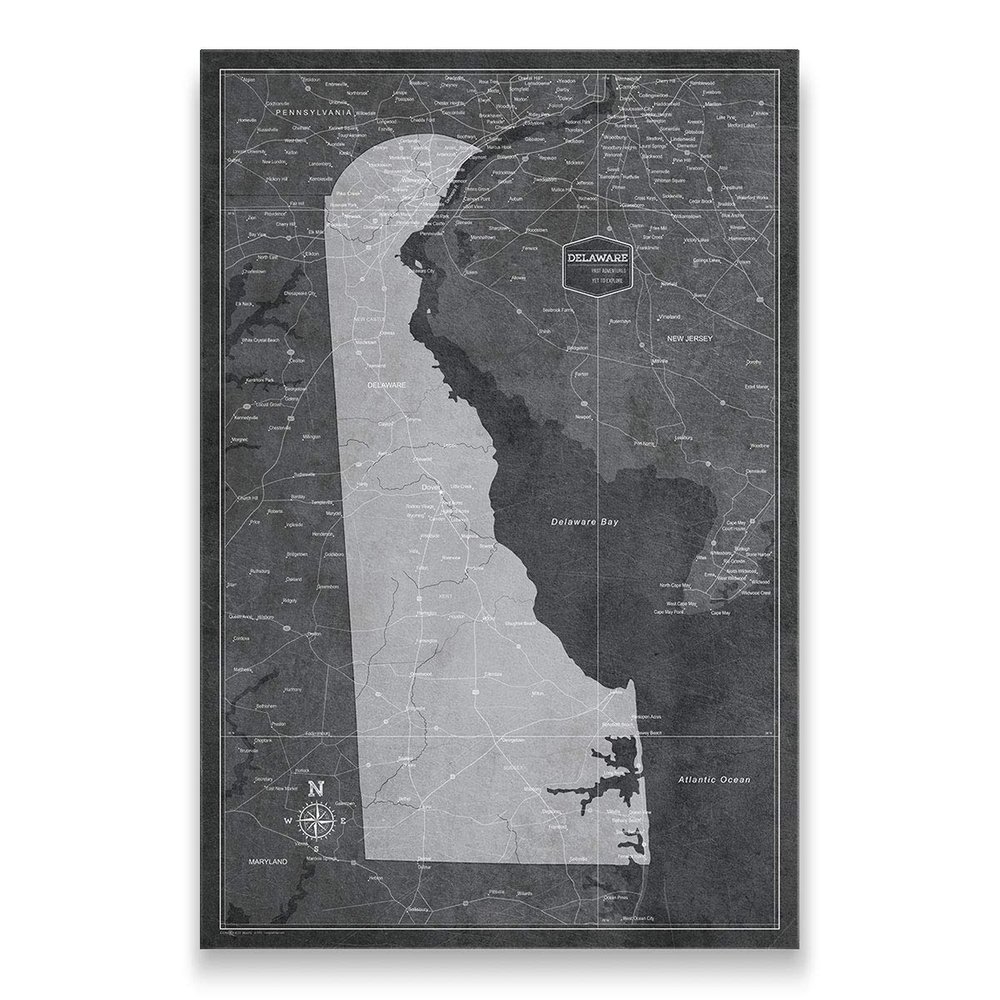 Conquest Maps Push Pin Delaware Map Board - With Push Pins to Mark Delaware Travels - Handmade in Ohio, USA - Design: Modern Slate