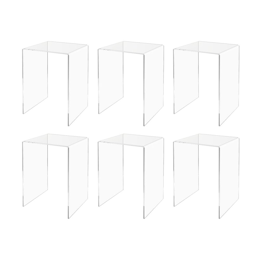 Marketing Holders 6 Pack Retail Clear Acrylic Riser Display Stand 8" x 8" x 12" One Piece Tall Reusable Platform for Counter or Tabletops Buffet Food Risers