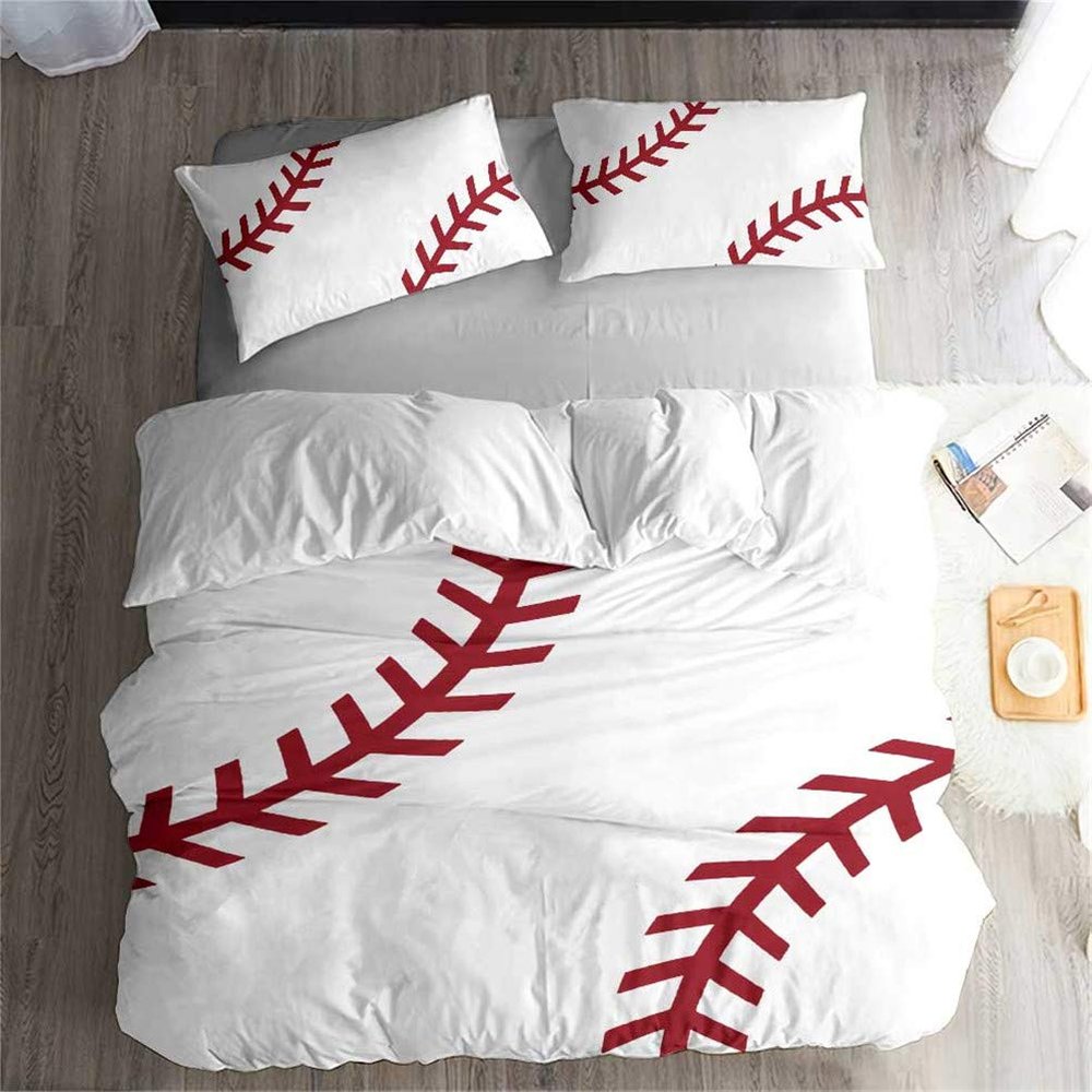 LanS Precise Baseball Sport Series Duvet Cover Bedding Set, 3/4 Piece Set (Duvet Cover + 2 Pillowcases + Sheets) Health/Soft/colourfast (King-4PCS-229x259cm)