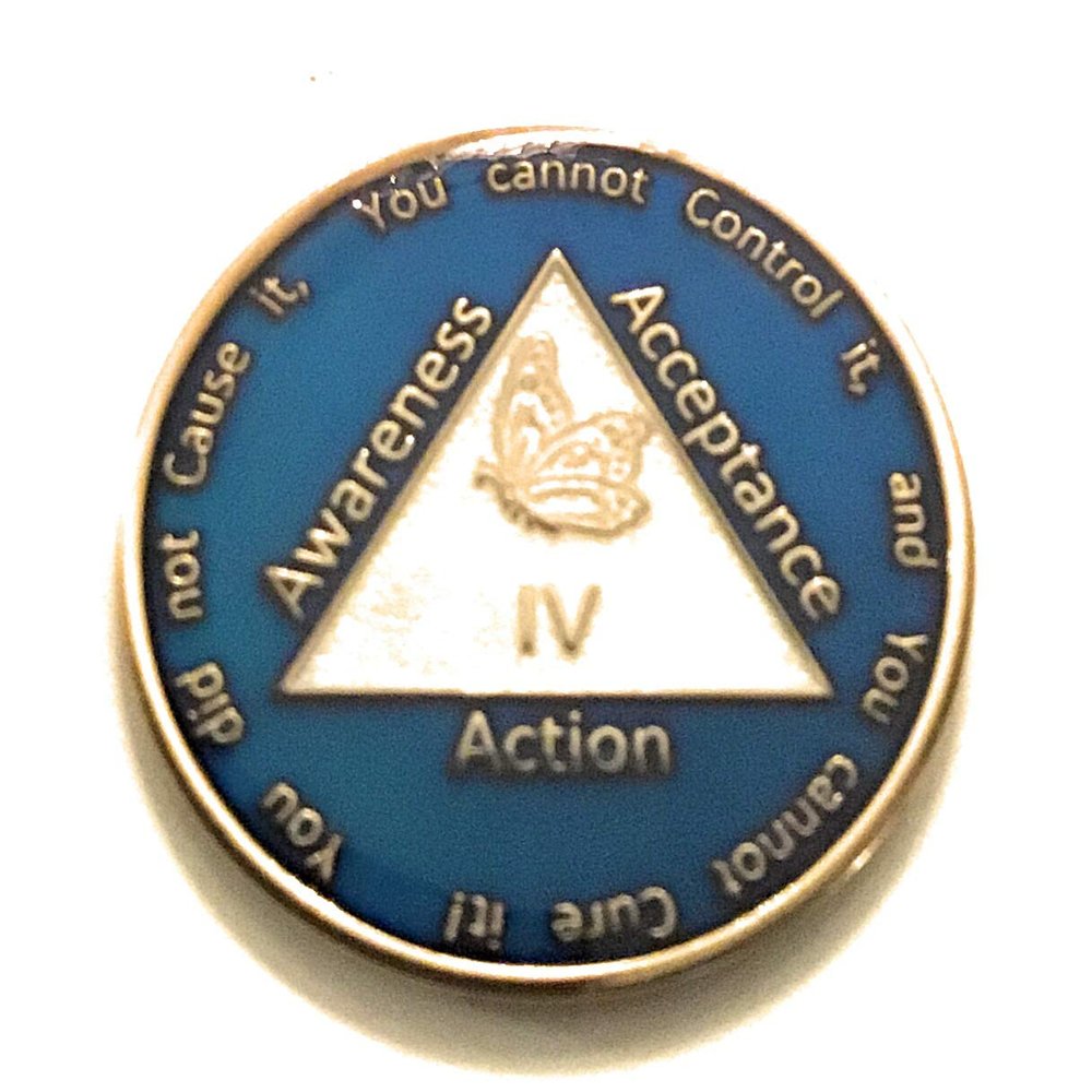Recovery Line 4 Year Al-Anon Blue Butterfly Anniversary Medallion, Chip, Token, Coin