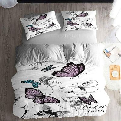LanS Flower Butterfly Animal Series Duvet Cover Bedding Set, Duvet Cover and Pillowcase, 3/4 Piece Set (Duvet Cover + 2 Pillowcases + Sheets) Health/Soft/colourfast (C,King-3PCS-229x259cm)