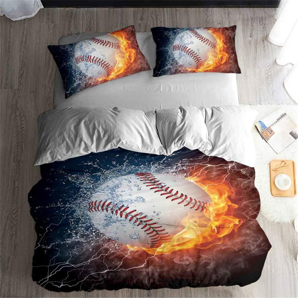 LanS Precise Baseball Sport Series Duvet Cover Bedding Set, Duvet Cover and Pillowcase, 3/4 Piece Set (Duvet Cover + 2 Pillowcases + Sheets) Health/Soft/colourfast (C,Twin-4PCS-172x218cm)