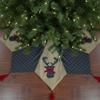 48" Blue and Brown Burlap and Plaid Reindeer Christmas Tree Skirt with Tassels view 2