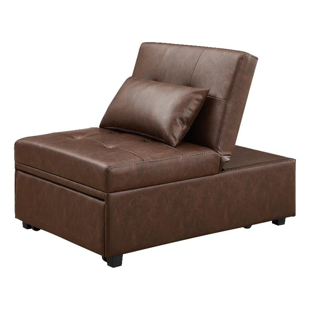 Powell Linon Boone Upholstered Faux Leather Convertible Chair to Sofa Bed in Brown