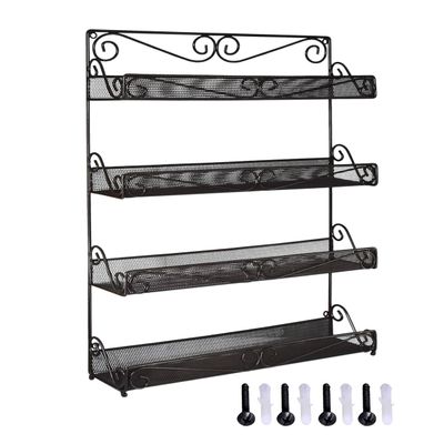 AMT Spice Rack, Wall Mount Organizer, Pantry Cabinet Door Shelf Storage, Kitchen seasoning Hanging Display for Spice Jars, Sauces, Herbs, Cosmetic Beauty Bottles (4 Tier- Style 9S)
