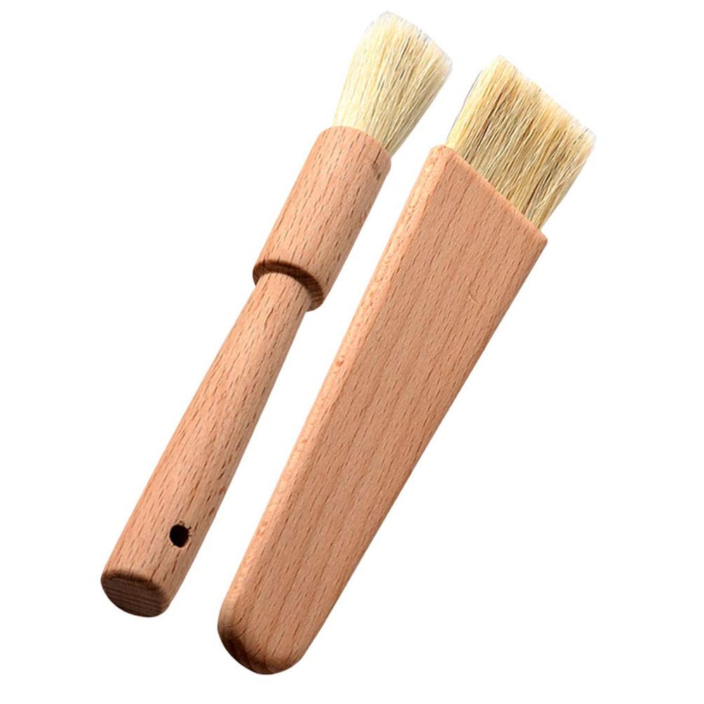Cabilock 2pcs Natural Bristle Pastry Brush Handle for Baking Cooking and Grilling Round and Flat Designs for Application and Kitchen Use