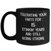 15th Wedding Anniversary Mug Still Tolerating Your Farts Funny 11 oz or 15 oz Black Ceramic Coffee Cup view 1