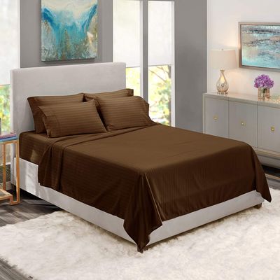 BedDecor 500 Thread Count Stripe 6 Piece Bed Sheet Set 100% Egyptian Cotton with 21 Inch Extra Deep Pocket Premium Super Soft Hotel Quality Bedding(Chocolate,Queen)