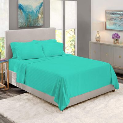 BedDecor 500 Thread Count Stripe 6 Piece Bed Sheet Set 100% Egyptian Cotton with 26 Inch Extra Deep Pocket Premium Super Soft Hotel Quality Bedding(Queen,Turquoise Blue)