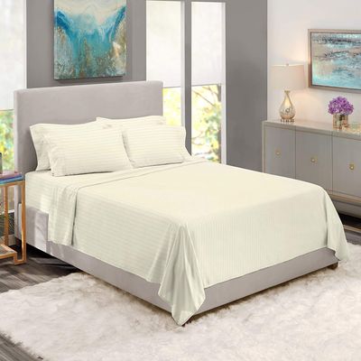 BedDecor 500 Thread Count Stripe 6 Piece Bed Sheet Set 100% Egyptian Cotton with 21 Inch Extra Deep Pocket Premium Super Soft Hotel Quality Bedding(Ivory,California King)