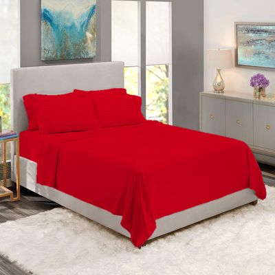 BedDecor 500 Thread Count Stripe 6 Piece Bed Sheet Set 100% Egyptian Cotton with 21 Inch Extra Deep Pocket Premium Super Soft Hotel Quality Bedding(Queen,Blood Red)