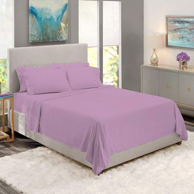 BedDecor 500 Thread Count Stripe 6 Piece Bed Sheet Set 100% Egyptian Cotton with 26 Inch Extra Deep Pocket Premium Super Soft Hotel Quality Bedding(King,Lilac)