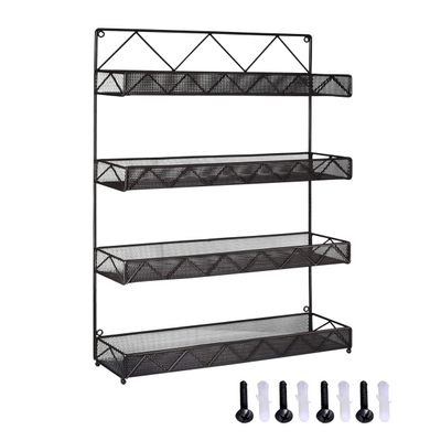 AMT Spice Rack, Wall Mount Organizer, Pantry Cabinet Door Shelf Storage, Kitchen seasoning Hanging Display for Spice Jars, Sauces, Herbs, Cosmetic Beauty Bottles (4 Tier- 9V)