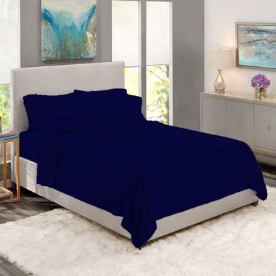 BedDecor 500 Thread Count Stripe 6 Piece Bed Sheet Set 100% Egyptian Cotton with 26 Inch Extra Deep Pocket Premium Super Soft Hotel Quality Bedding(Full,Navy Blue)
