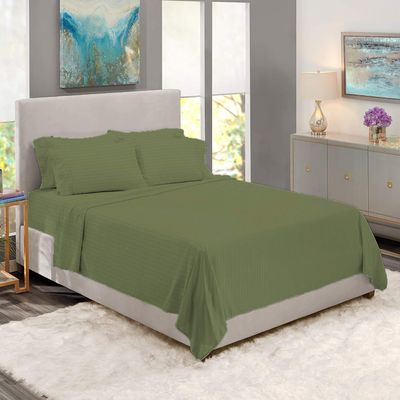BedDecor 500 Thread Count Stripe 6 Piece Bed Sheet Set 100% Egyptian Cotton with 26 Inch Extra Deep Pocket Premium Super Soft Hotel Quality Bedding(King,Sage)