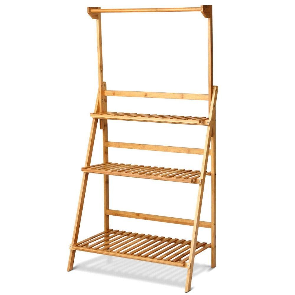3 Tier Bamboo Hanging Folding Plant Shelf Stand Flower Display Rack Bookcase