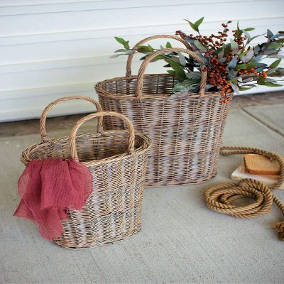 KALALOU Set of Two Tall Oval Wicker Baskets CLAN1077