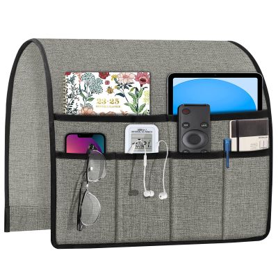 Joywell Recliner Chair Organizer Armchair Caddy Remote Control Holder for Couch Armrest Organizer Non Slip Sofa Armchair Caddie with 6 Pocket Storage for Magazine, Tablet, Phone, iPad, Light Grey