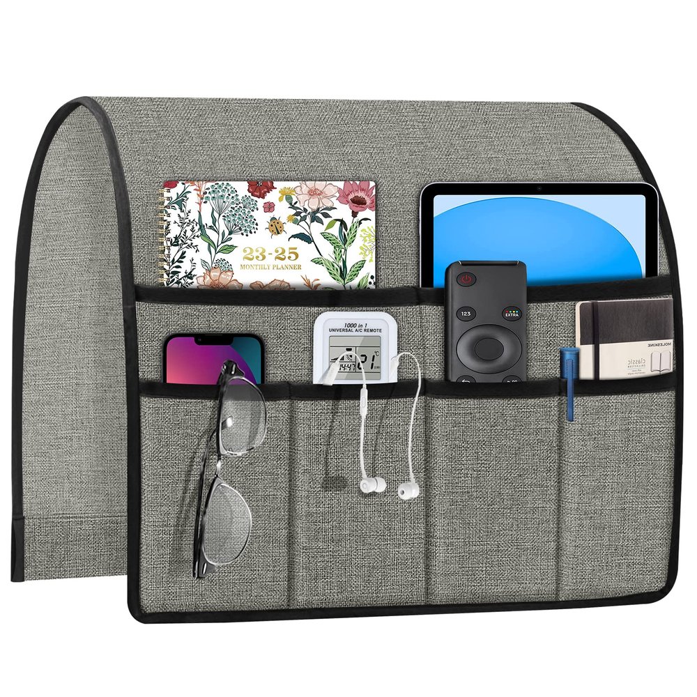 Joywell Recliner Chair Organizer Armchair Caddy Remote Control Holder for Couch Armrest Organizer Non Slip Sofa Armchair Caddie with 6 Pocket Storage for Magazine, Tablet, Phone, iPad, Light Grey