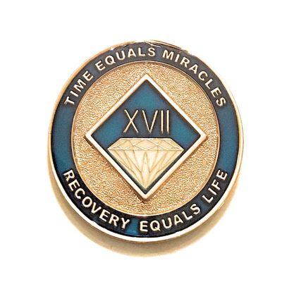 17 Year NA Blue and Gold Diamond Style Recovery, Clean, Medallion - Chip, Coin, Token