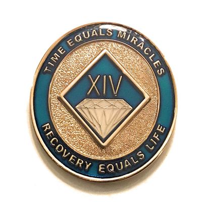 14 Year NA Blue and Gold Diamond Style Recovery, Clean, Medallion - Chip, Coin, Token