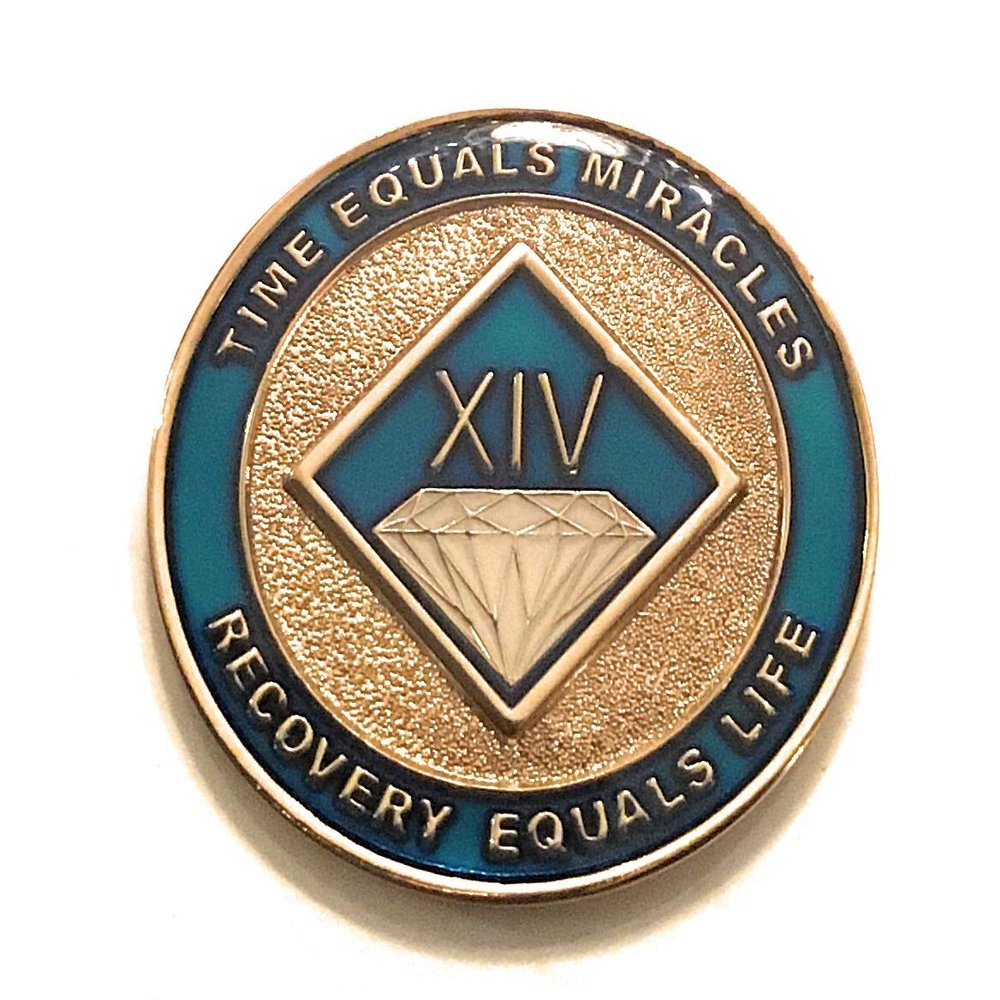 14 Year NA Blue and Gold Diamond Style Recovery, Clean, Medallion - Chip, Coin, Token