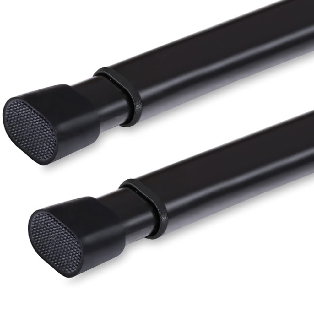 2 Pack Tension Rod Oval Spring Tension Curtain Rod Adjustable 22 to 36 Inches Small Short Black Tension Rods No Drilling Spring Loaded Curtain Rods For Doors and Windows, 22-36 Inch, Black