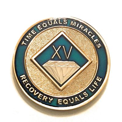 15 Year NA Blue and Gold Diamond Style Recovery, Clean, Medallion - Chip, Coin, Token