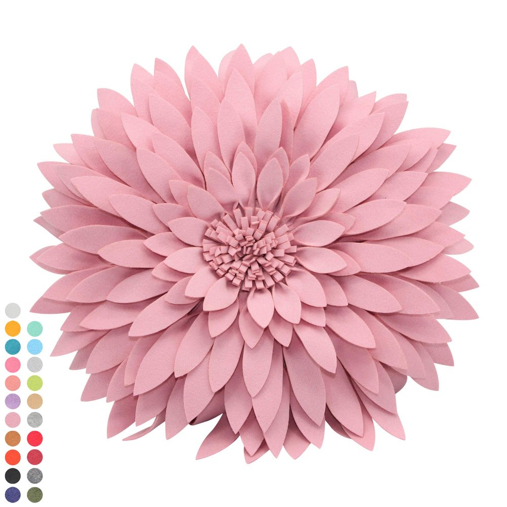 3D Daisy Flower Decorative Pillow - Sunflower Throw for Couch & Bed - Shaped Cushion (14.5" Flower, 13" With Insert, Light Pink)