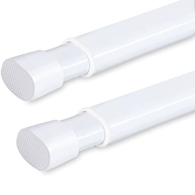 2 Pack Tension Rod Oval Spring Tension Curtain Rod Adjustable 36 to 60 Inches Small Short White Tension Rods No Drilling Spring Loaded Curtain Rods For Doors and Windows, 36-60 Inch, White
