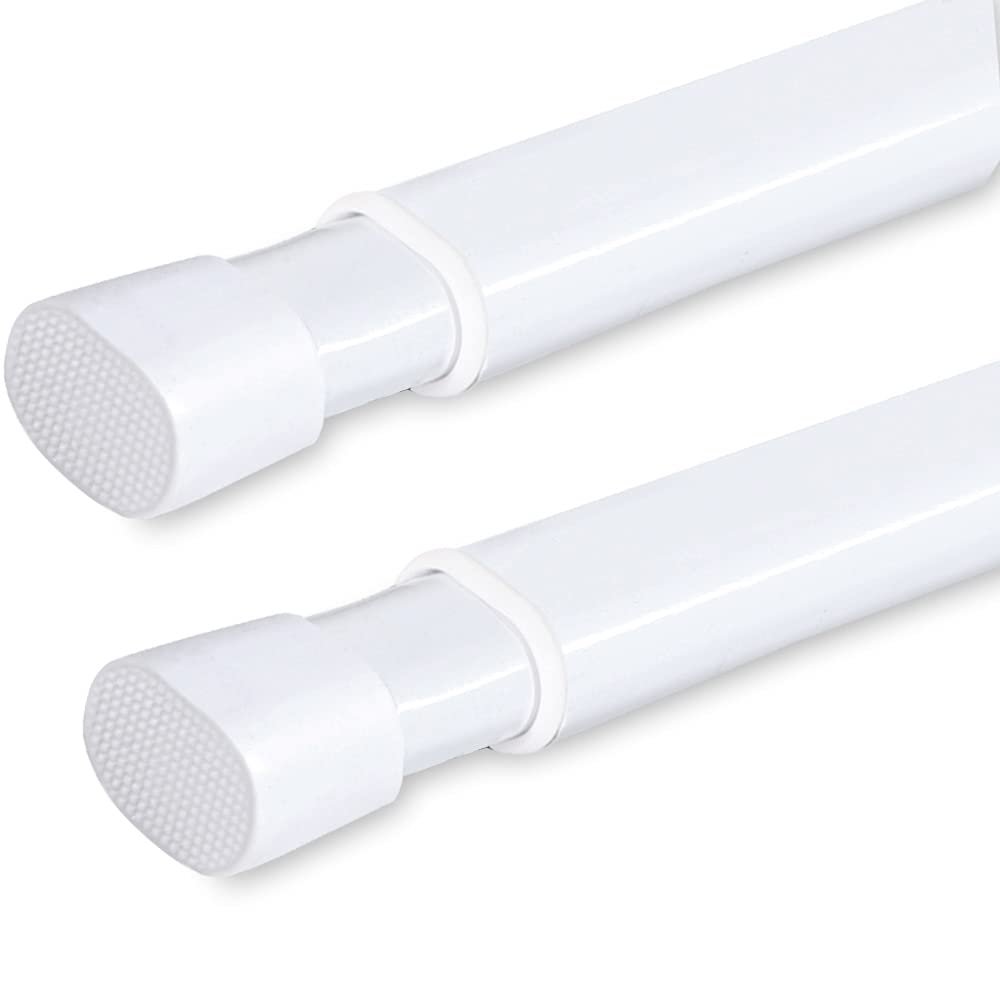 2 Pack Tension Rod Oval Spring Tension Curtain Rod Adjustable 36 to 60 Inches Small Short White Tension Rods No Drilling Spring Loaded Curtain Rods For Doors and Windows, 36-60 Inch, White