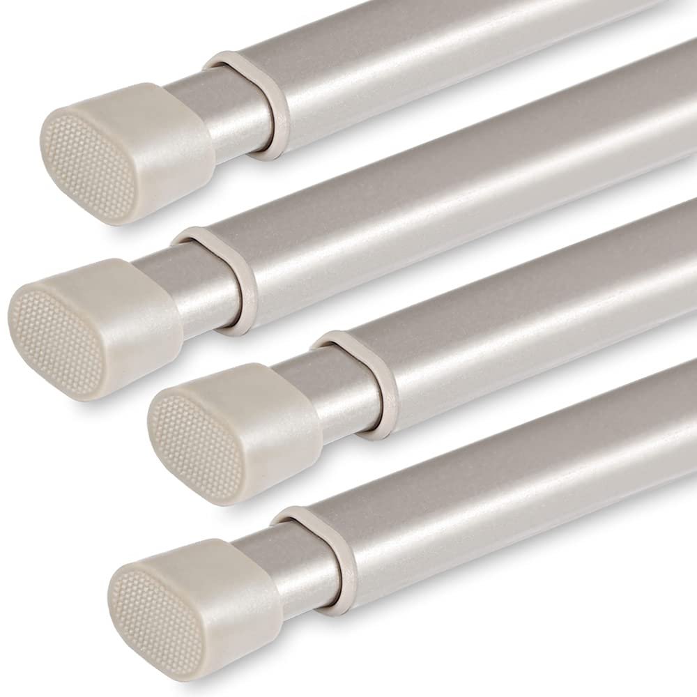 4 Pack Tension Rod Oval Spring Tension Curtain Rod Adjustable 36 to 60 Inches Small Short Nickel Tension Rods No Drilling Spring Loaded Curtain Rods For Doors and Windows, 36-60 Inch, Brushed Nickel