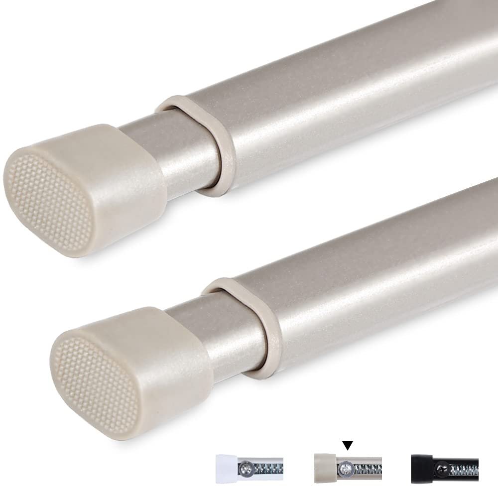 2 Pack Tension Rod Oval Spring Tension Curtain Rod Adjustable 36 to 60 Inches Small Short Nickel Tension Rods No Drilling Spring Loaded Curtain Rods For Doors and Windows, 36-60 Inch, Brushed Nickel
