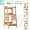 EGREE Toddler Kitchen Step Stool with Safety Rail Kids Wooden Standing Tower for Kitchen Counter and Bathroom Sink, 3 Heights Adjustable Step Up Stool Mothers' Helper, Solid Wood Construction, Natural view 4