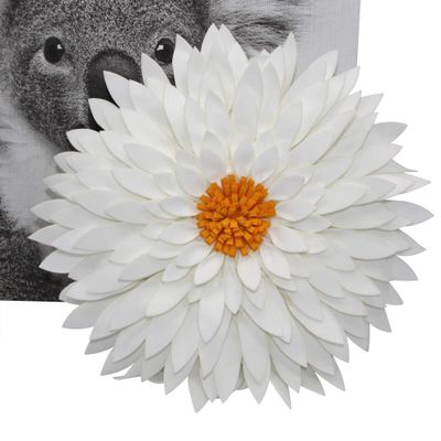 3D Daisy Flower Decorative Pillow - Sunflower Throw for Couch & Bed - Shaped Cushion (14.5" Flower, 13" With Insert, Ivory/Gold)